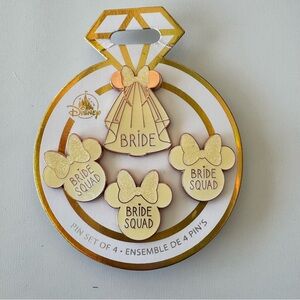 Disney Bride Squad Pin Set Gold and Cream NEW